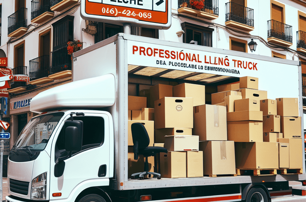 Camión de mudanzas con cajas y muebles en Elche