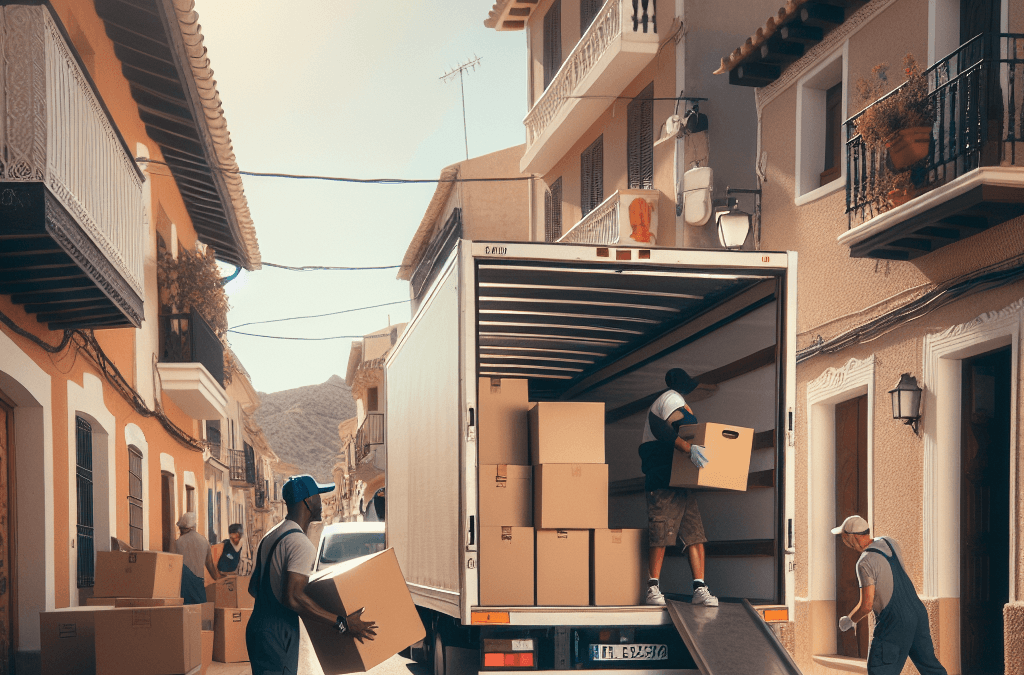 Camión de mudanza en Crevillente cargando cajas en una vivienda