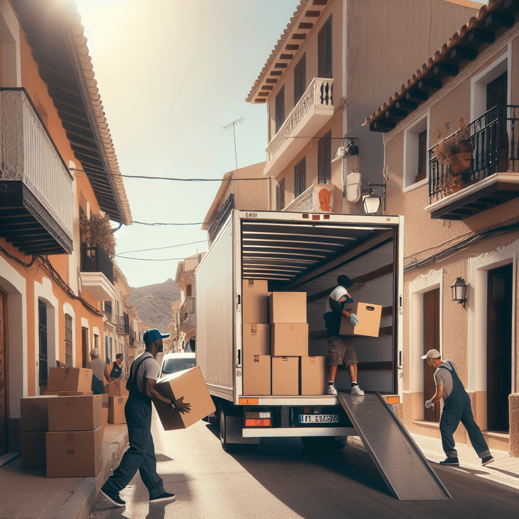 Camión de mudanza en Crevillente cargando cajas en una vivienda