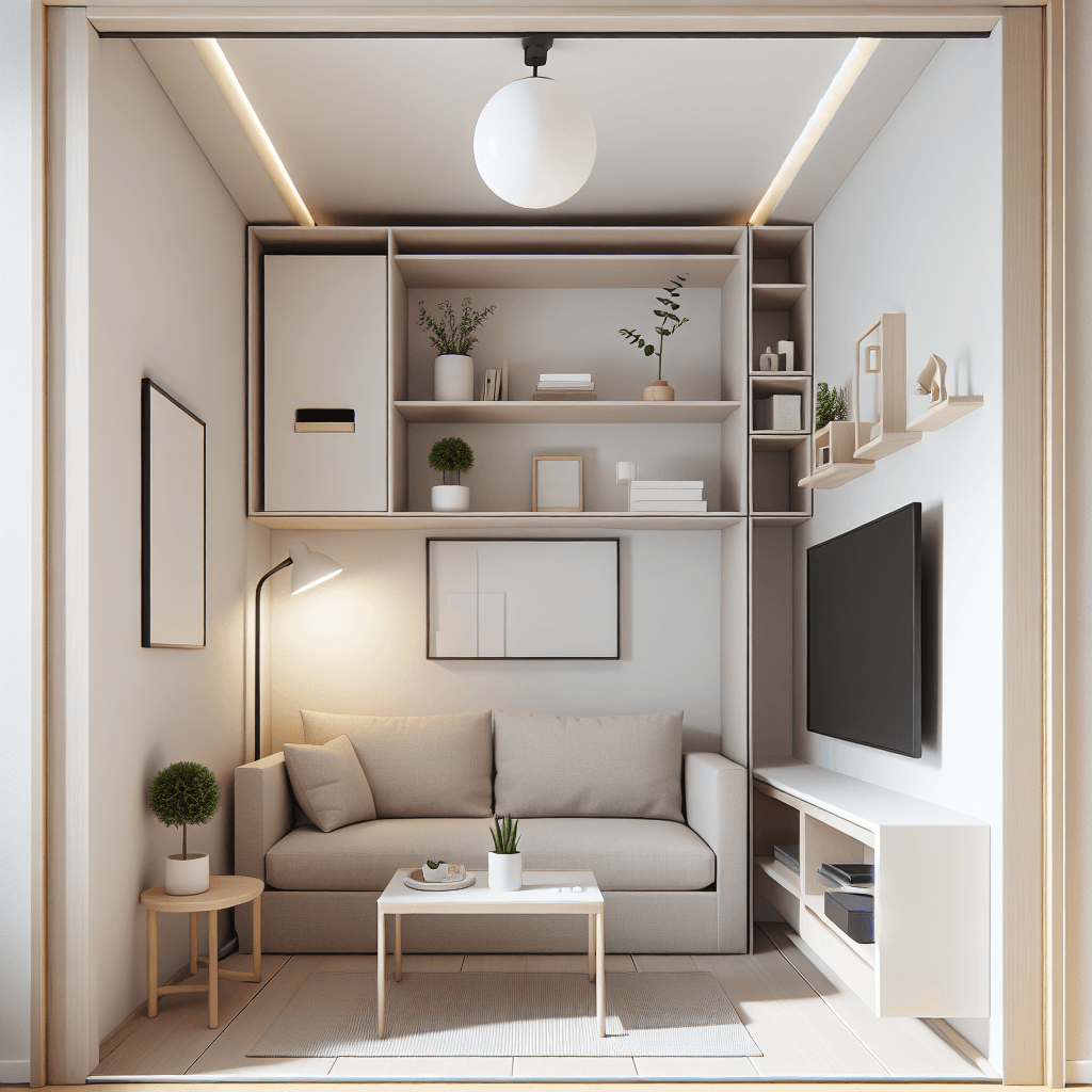 yakkaai_ai_1776252694.png Sala minimalista en vivienda pequeña con muebles compactos y decoración simple