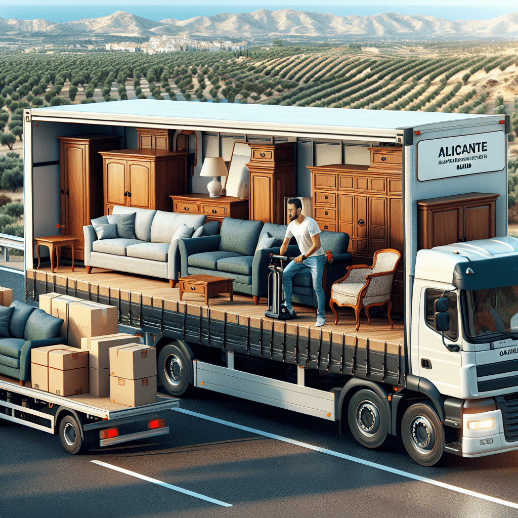 Camión de transporte de muebles en ruta Alicante-Madrid
